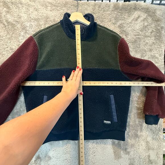 Original Penguin Men's Colorblock Fleece Full-Zip Bomber Jacket L Teddy Sherpa - Picture 10 of 12